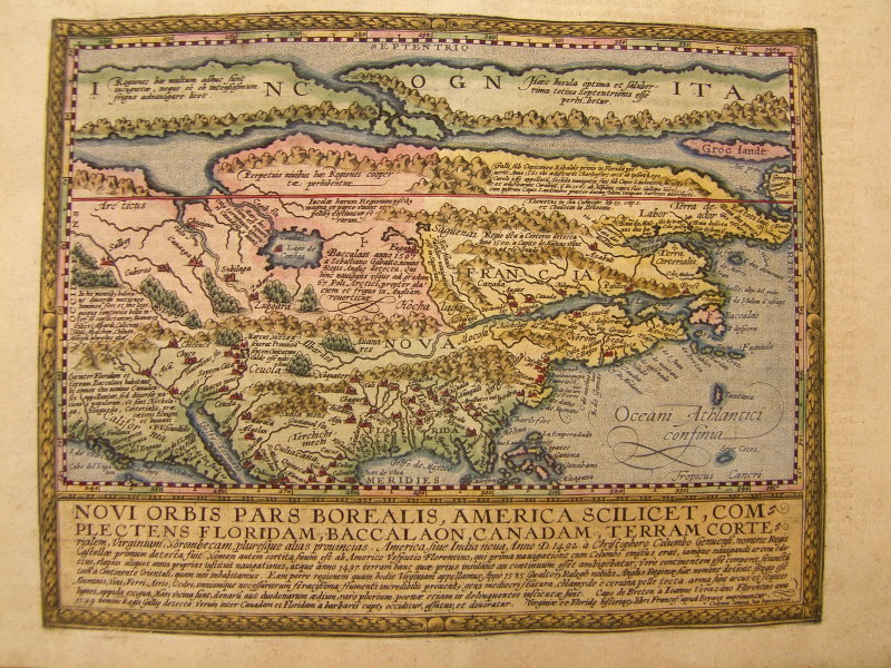 NORTH AMERICA NEW WORLD ENGRAVING MAP QUAD 1600 #B816