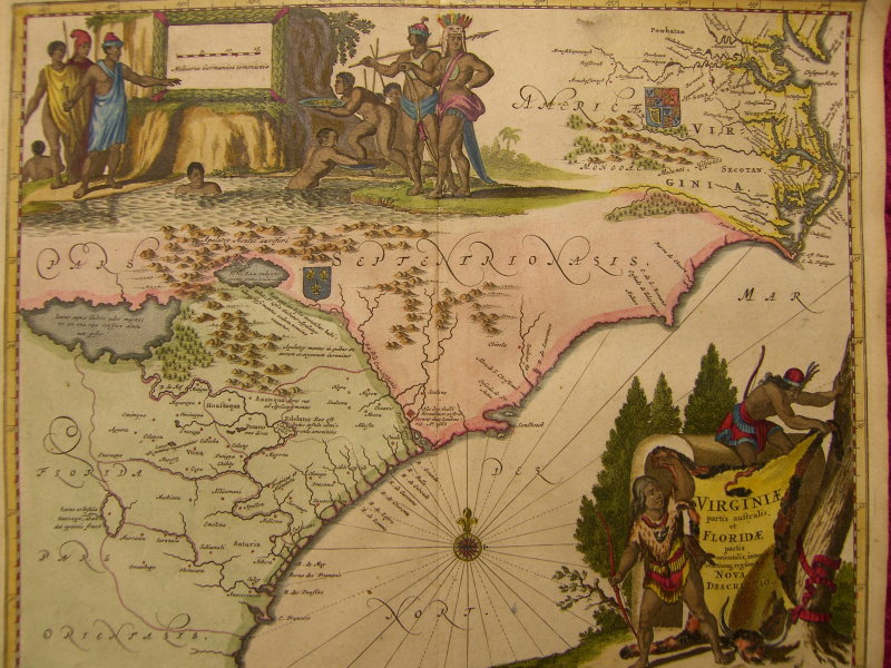 VIRGINIA FLORIDA USA COL COPPER MAP MONTANUS 1671 #B831