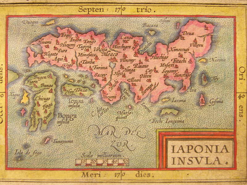 JAPAN KYUSHU ASIA COL. COPPER MAP ORTELIUS 1604 #B954