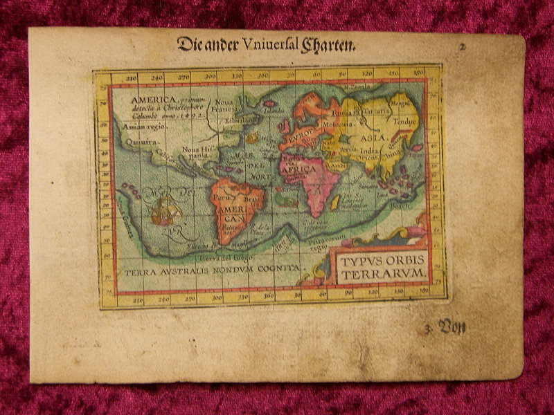 WORLD MAP AFRICA ASIA AMERICA MAP ORTELIUS 1604 #B954