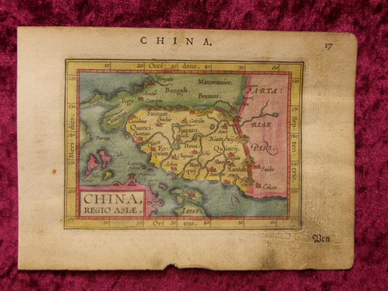 CHINA JAPAN ASIA COL COPPER MAP ORTELIUS 1604 #B954