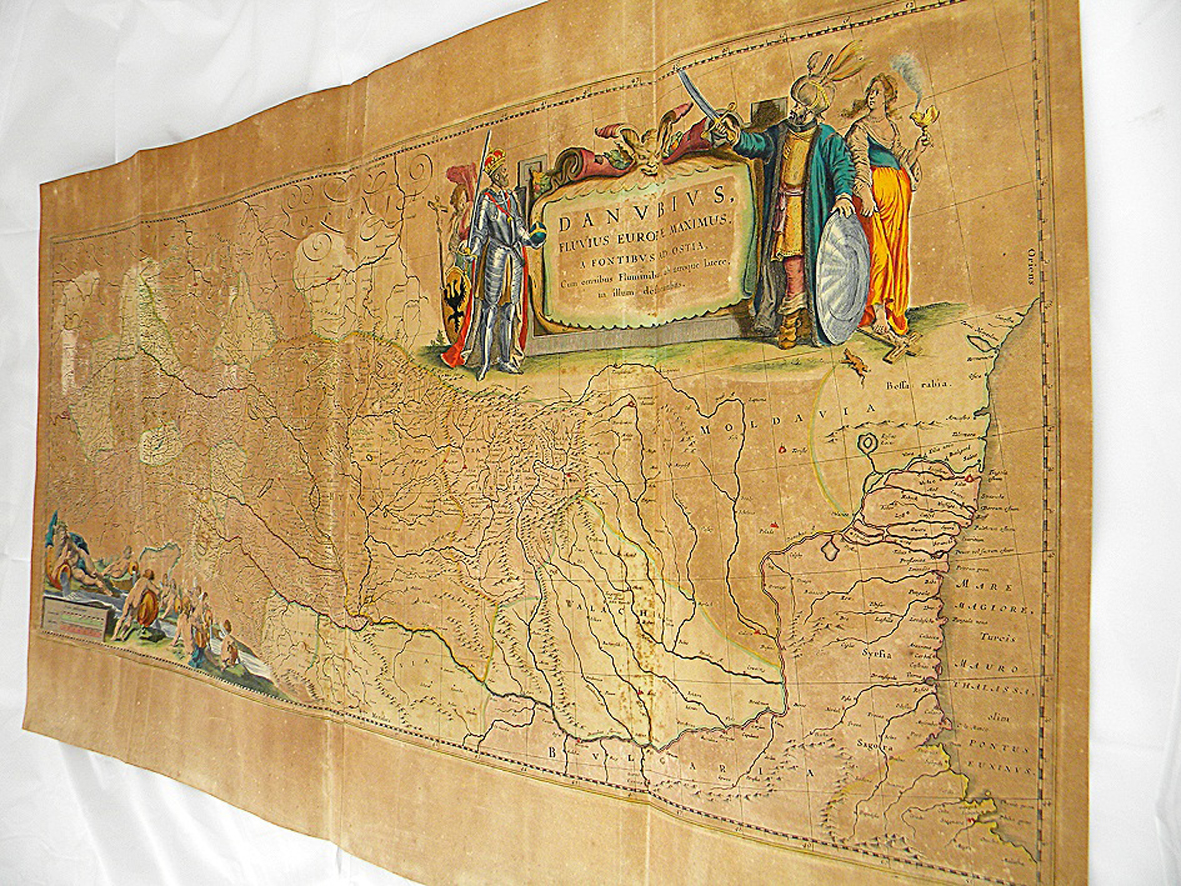DONAU-VERLAUF-KUPFERSTICH-KARTE-SUDDEUTSCHLAND-EUROPA-MIT-GOLD-BLAEU-1662-D936S